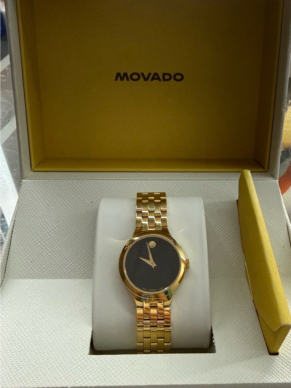 Movado Gold-Tone Men's Bracelet Watch with Black Dial